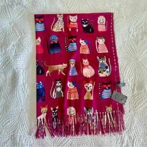 Vibrant Pink Double Sided Scarf with Cat Motifs